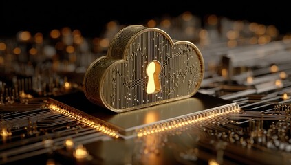 Golden cloud icon atop circuit board