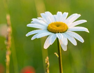 Obraz premium Dewy daisy in meadow