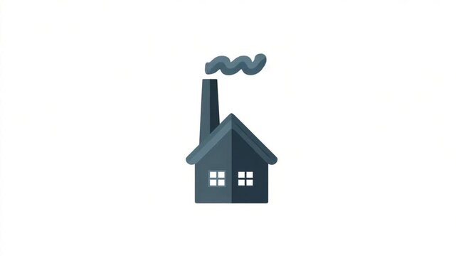 Illustration of a stylized factory with smoke stack and two windows on white background