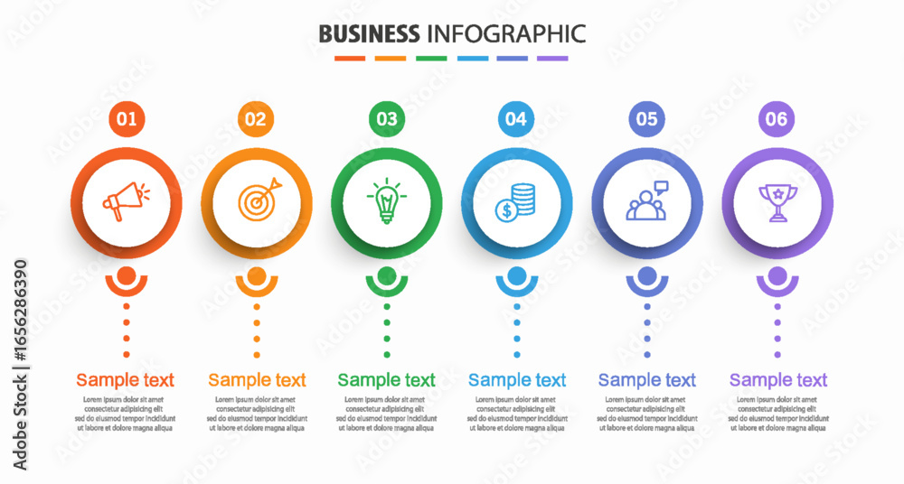 Wall mural business infographic design template with 6 options, steps or processes. can be used for workflow la