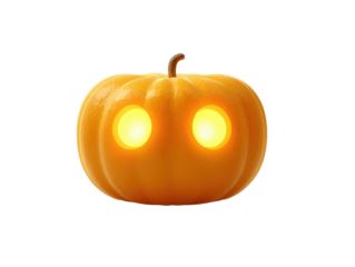 Glossy orange Jack-o-lantern pumpkin with two bright glowing circular eyes.