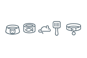 Cat Pet Supplies Line Icons