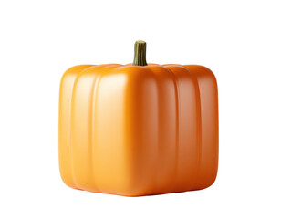 Unique square-shaped orange pumpkin with a glossy ribbed surface and green stem.