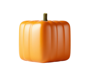 Unique square-shaped orange pumpkin with a glossy ribbed surface and green stem.