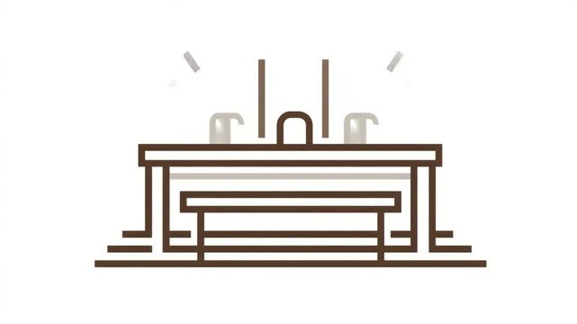 Stylized brown icon of a vanity with two faucets on a white background, outlined form