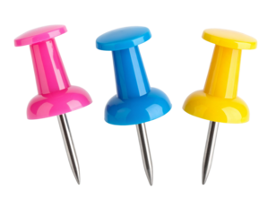 Multicolored office push pin, isolated cutout object, transparent background PNG