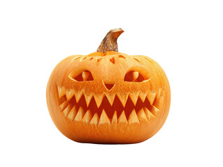 Scary carved Halloween Jack-o-lantern with a menacing grin and sharp triangular teeth.