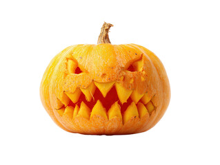 Fearsome orange Jack-o-lantern with a monstrous grin and sharp jagged teeth.