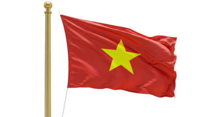 Vietnamese national flag waving on flagpole against a clear background, symbol of Vietnam, perfect for patriotic and cultural projects