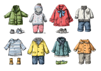 set of children's season clothes - vector illustration, eps