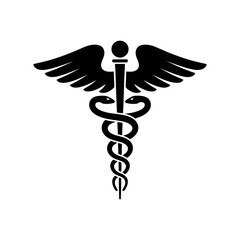 Caduceus symbol representing medicine and healthcare with wings and intertwined snakes emblem