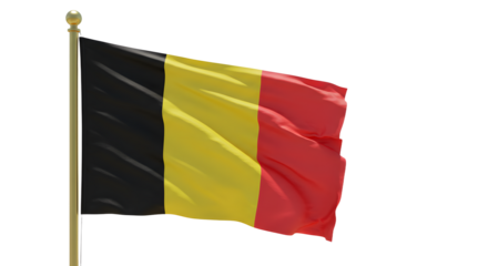 Waving Belgium national flag with black, yellow, and red stripes on a flagpole, symbolizing patriotism and national identity