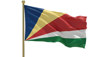 Fototapeta premium Flag of Seychelles fluttering in the wind on a flagpole, symbol of national identity and pride