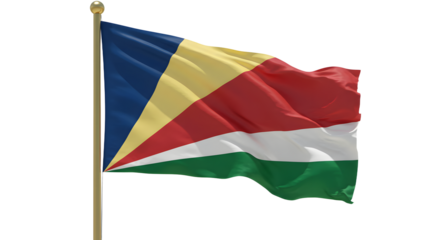 Flag of Seychelles fluttering in the wind on a flagpole, symbol of national identity and pride