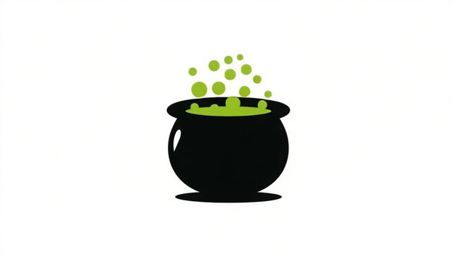 Cartoon image of a black cauldron with green bubbling liquid on a white background