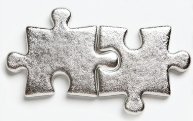 Fototapeta premium Two silver puzzle pieces joined