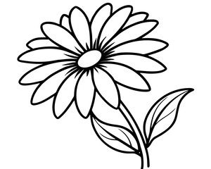 Fototapeta premium Isolated silhouette of a single rose flower with stem and leaves.