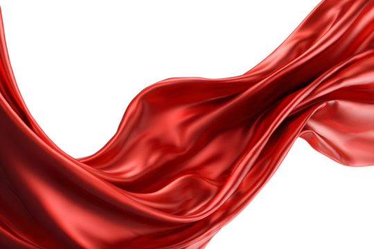 Flying red silk fabric Waving satin cloth isolated on transparent background