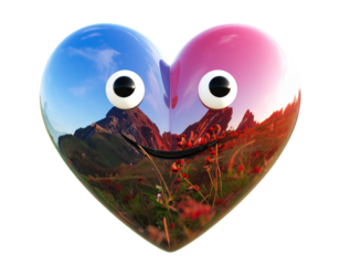 Romantic 3D emoji emoticon with heart eyes, glossy surface and vibrant colors, isolated on transparent background PNG