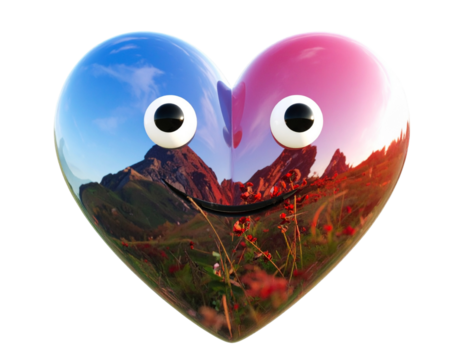 Romantic 3D emoji emoticon with heart eyes, glossy surface and vibrant colors, isolated on transparent background PNG