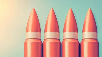 Close-up view of four vibrant orange crayons lined up against a soft gradient backdrop, This image can be used for educational materials, children's art content, or marketing for creative products,