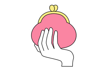 がま口財布を持つ手を描いたシンプルな線画ベクターイラスト