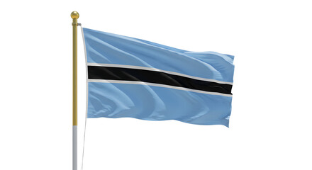 Waving Botswana national flag with black, white, and blue horizontal stripes isolated on white, symbol of African nation, perfect for cultural and political themes