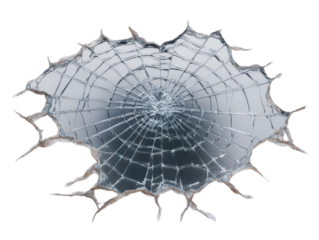 Shattered mirror with a central impact point and a spiderweb of radial cracks.