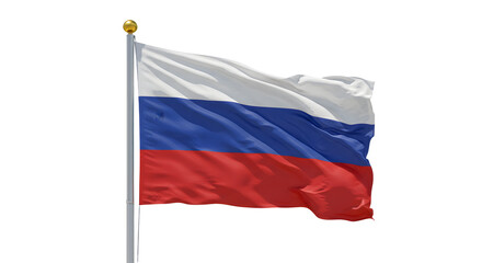 Obraz premium Waving Russian flag on pole with white, blue, and red horizontal stripes, isolated on white background, perfect for patriotic and national events