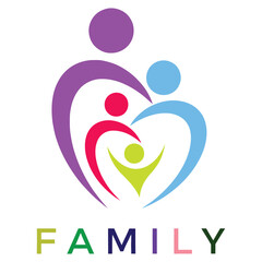 Modern colorful stylized family of three logo isolated on white background