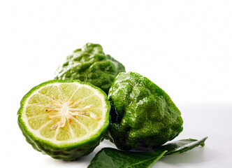 Fresh bergamot fruit on white background, close-up
