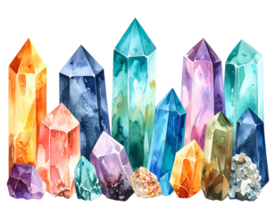 Three-dimensional quartz crystal cluster, realistic mineral gem isolated PNG