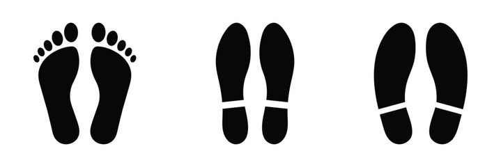 Shoe Prints. Collection different human footprints Vector Illustration. boot sole, bare feet, baby footprint, vector illustration. EPS 10.