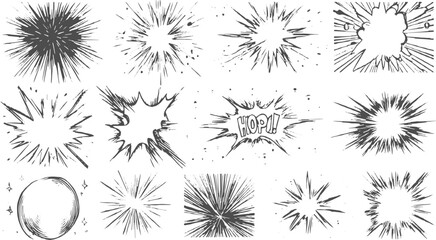 Obraz premium Comic Book Speech Bubbles and Starbursts with Grunge Texture Vector Design on Transparent Background