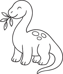 Fototapeta premium Cute cartoon dinosaur eating leaves with a happy expression