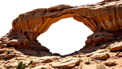 A natural stone arch stands strong, a testament to the power of erosion over time. The image captures the essence of the rock's texture and the arch's graceful form, an impressive sight to behold. 