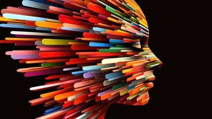 Abstract vibrant human head composed of colorful geometric shapes design