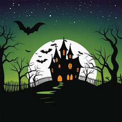 haunted house with bats