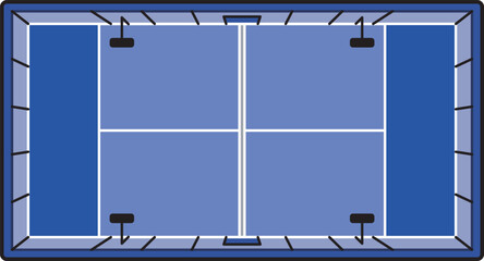 Padel court top view illustration with walls and net, detailed sports field layout for padel games. Vector design ideal for clubs, tournaments, infographics, logos, posters, and educational materials.