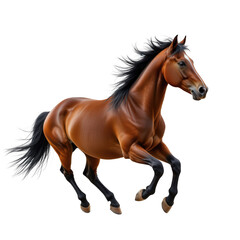Obraz premium Beautiful brown horse running gracefully through green meadow