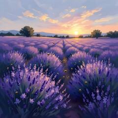  A serene twilight scene of a lavender field