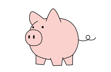 斜めから見たシンプルな豚の貯金箱を描いた線画ベクターイラスト