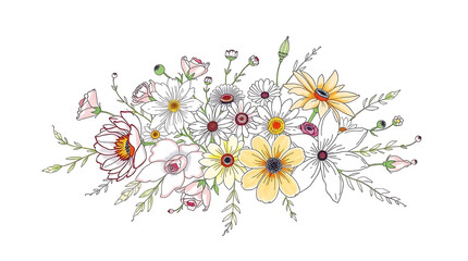 Fototapeta premium Flowers on a white background with a colorful floral pattern design