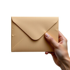 Hand Holding an Elegant Beige Envelope Against a Bright Background