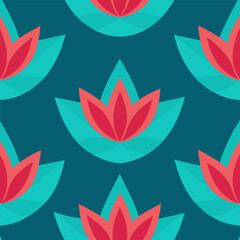 Seamless geometric pattern of lotus flowers within concentric triangles