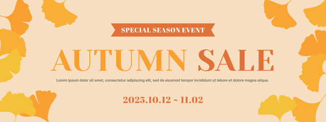 An autumn sale banner featuring ginkgo leaves. Perfect for fall promotions, special events, and seasonal discount marketing designs.