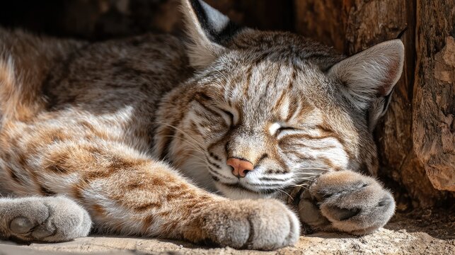 Sleepy bobcat resting in a natural habitat