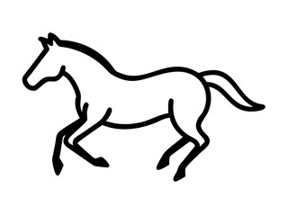 Running black line horse on white background. Vector graphic.

