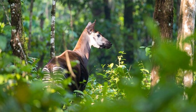 Okapi in dense jungle - Powered by Adobe