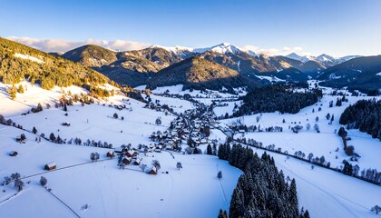Snowy Alpine Valley Panorama